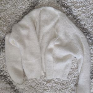 White fuzzy cardigan